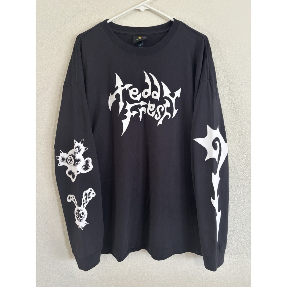Teddy Fresh Long Sleeve Graphic Tee Black Streetwear Shirt Men's Large Logo